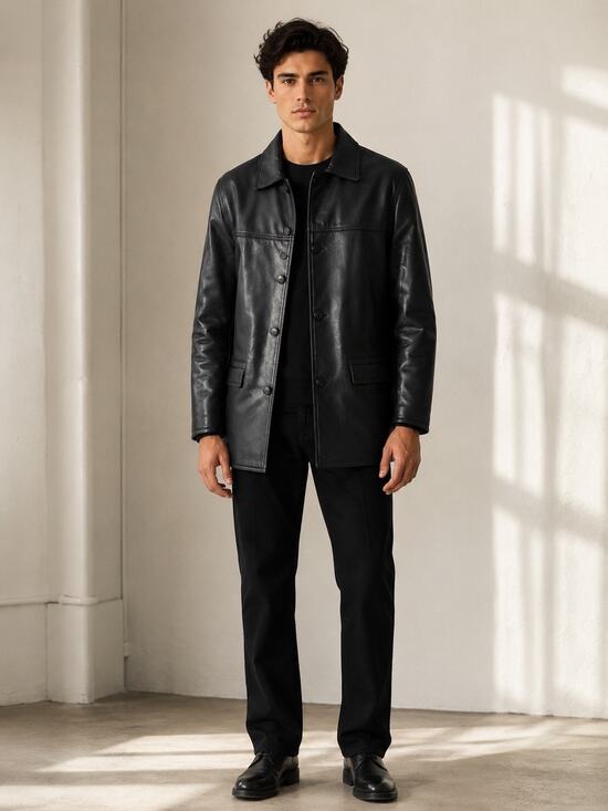 Alta V Moda Other - Alta V Moda Italian Leather Coat Mens Size 44 Black Quilted Lined Italy NWT